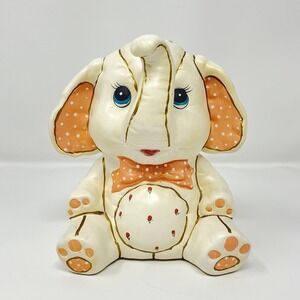 Vintage Lefton Hand Painted Elephant Piggy Bank‎ Floral Pattern Lucky Cream Gold